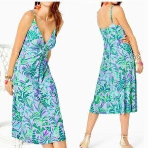 Lilly Pulitzer Quaid Midi Dress "Purple Iris On the Chase Print "10348